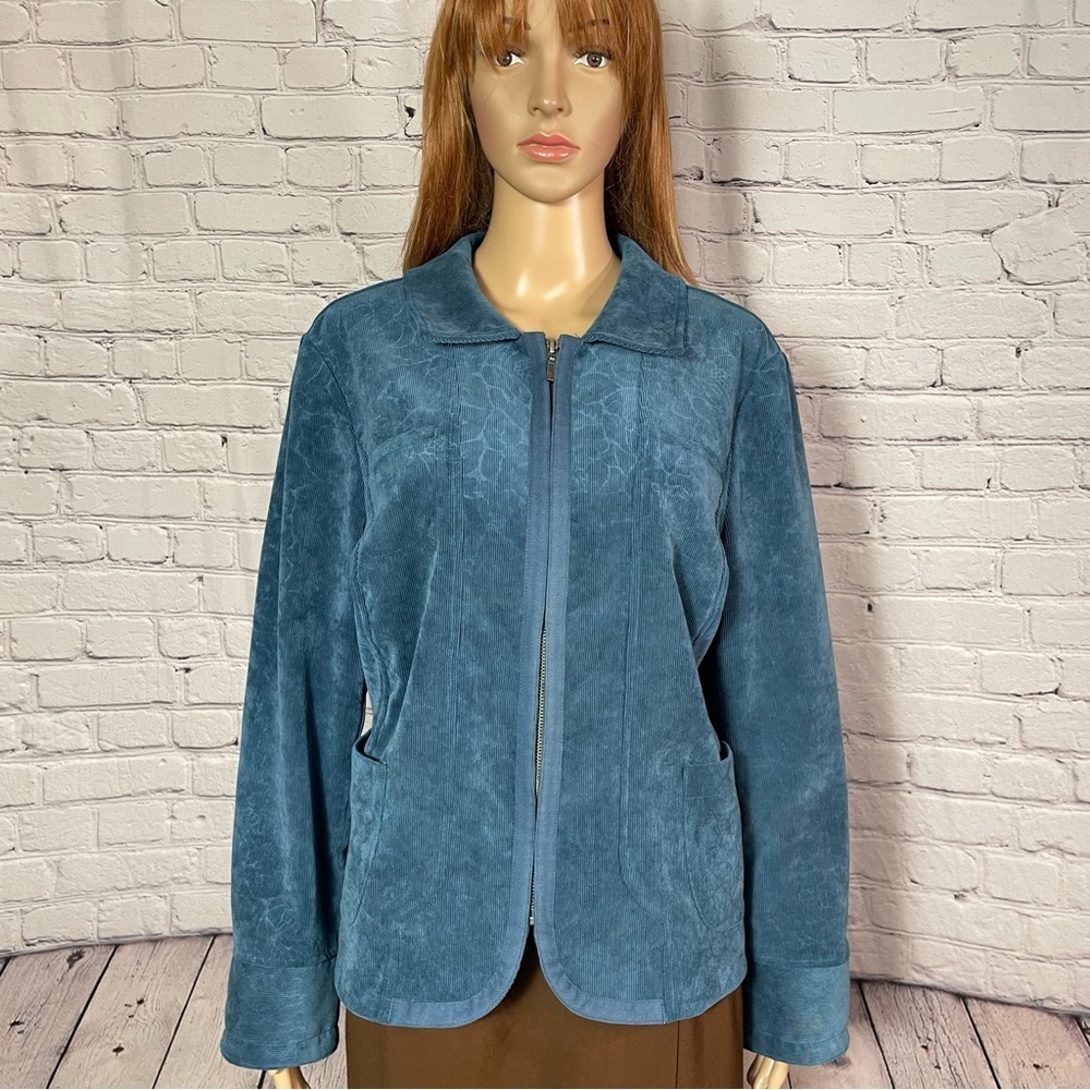 Chico's Blue Corduroy Floral Jacket SIze 2 US L